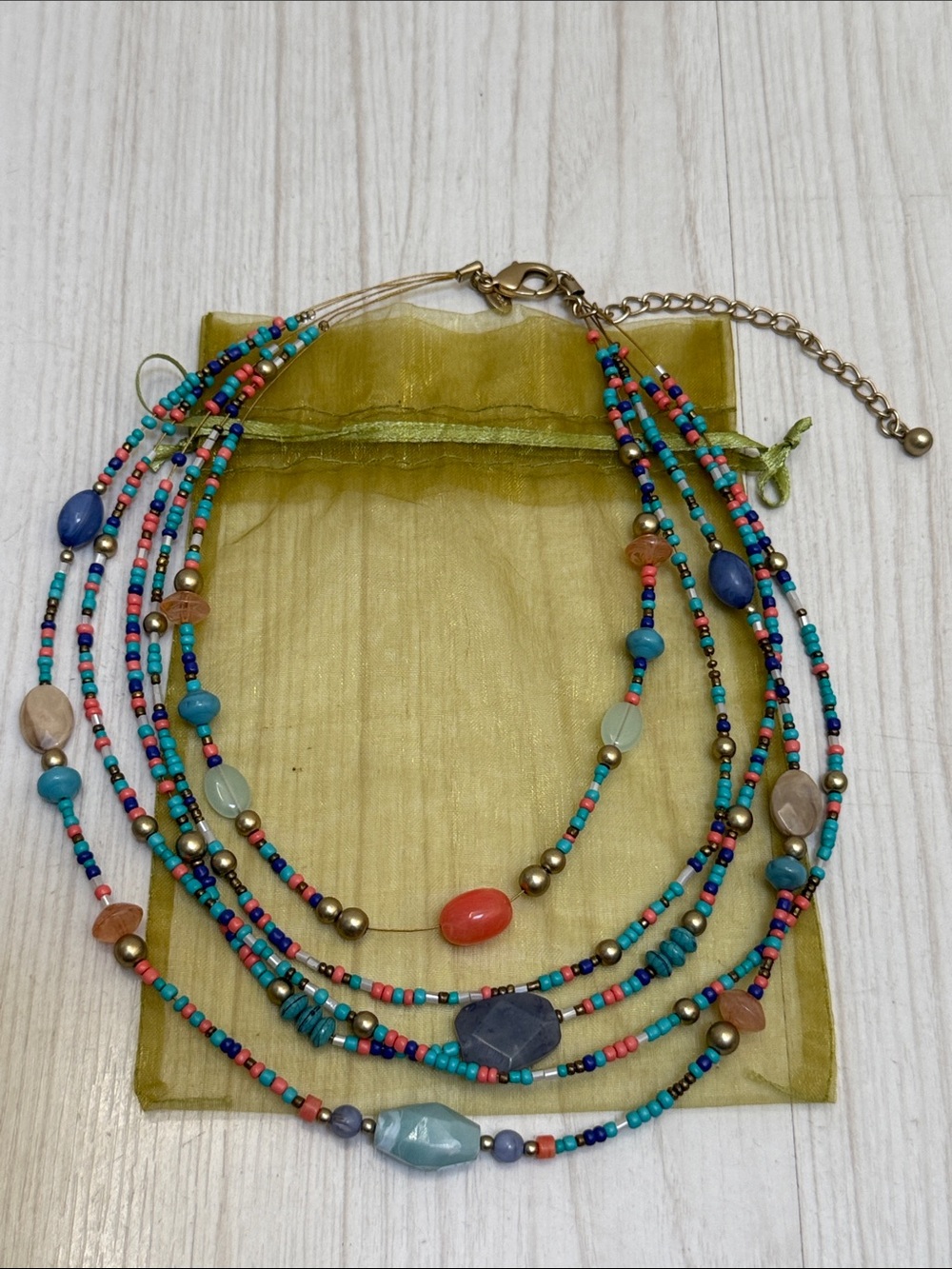Chico’s Multistrand Beaded Layered Necklace - Turquoise & Coral